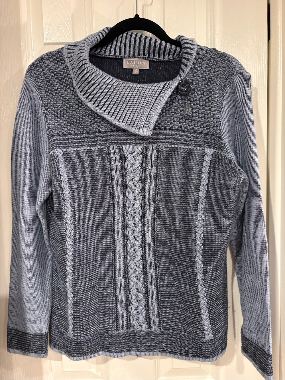 Laura Petites Two-Tone Blue and Gray Cable Cowl Pullover